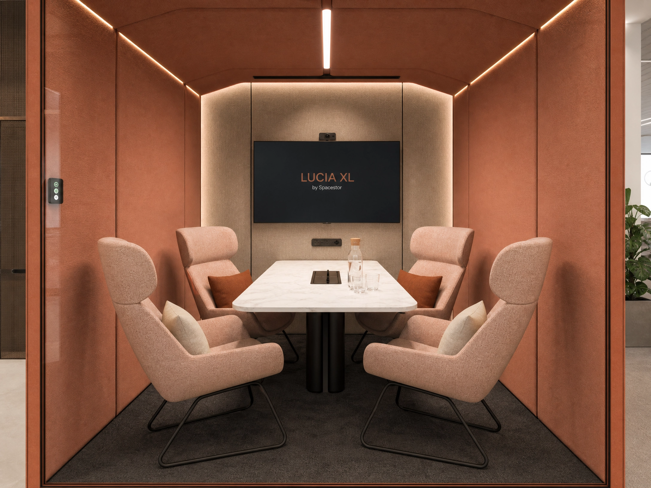 Lucia XL dört kişilik ergonomik toplantı düzeni ve premium akustik koltuklar